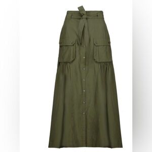 MARISSA WEBB Ilsa Pleated Poplin Maxi Skirt Size Small in Army Green Cargo